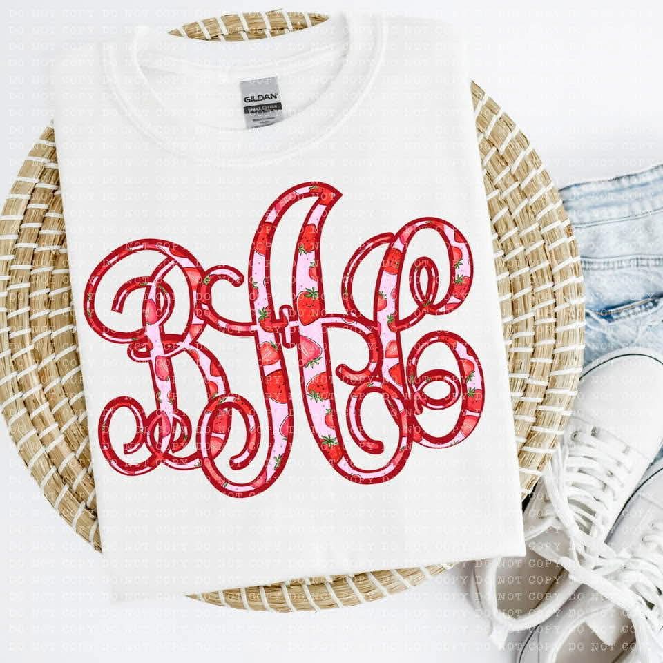 Customized Strawberry Monogram DTF Print