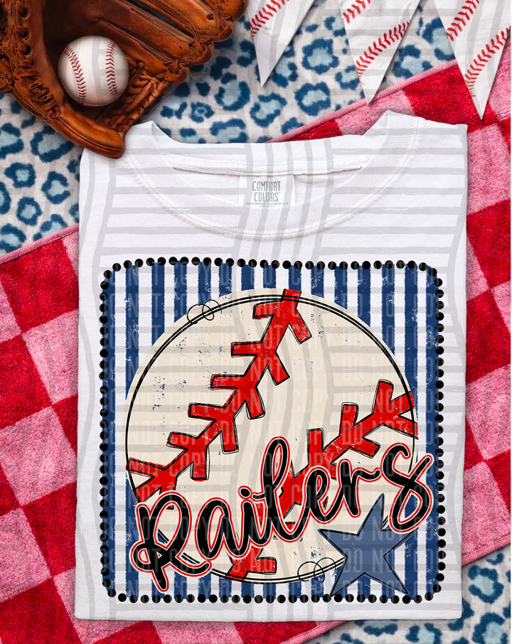 Baseball RWB Framed Script DTF Print