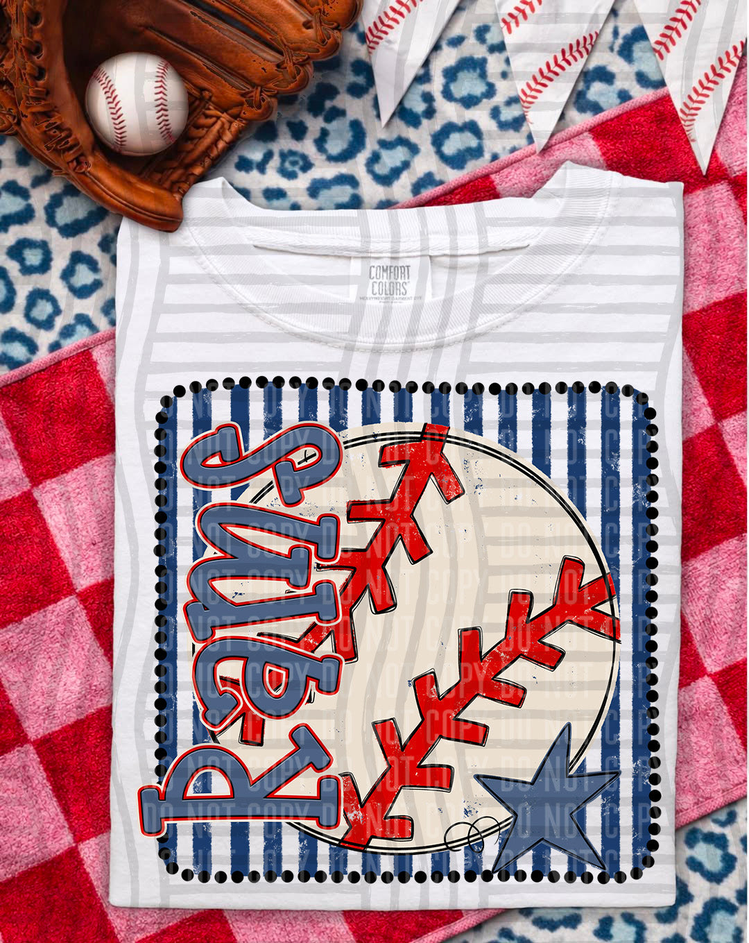Baseball RWB Framed DTF Print