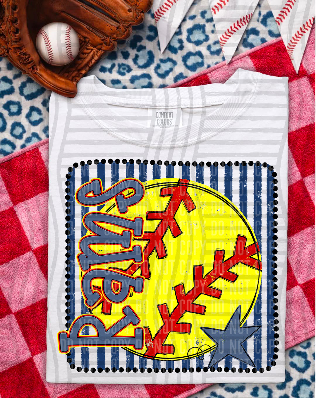 Softball RWB Framed DTF Print