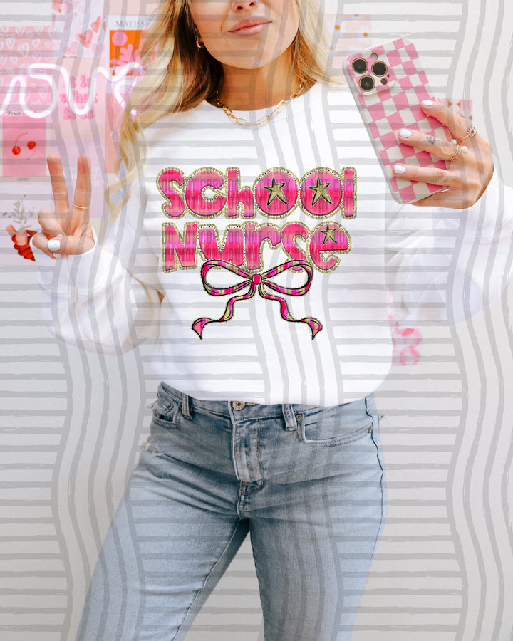 Pink Bow Occupations Names DTF Print