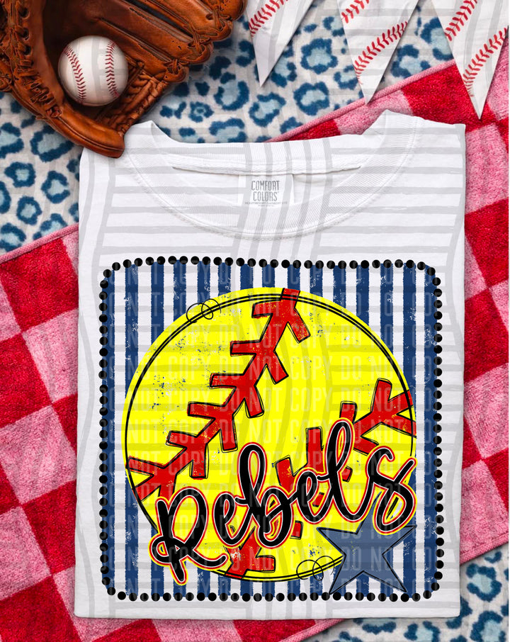 Softball RWB Framed Script DTF Print