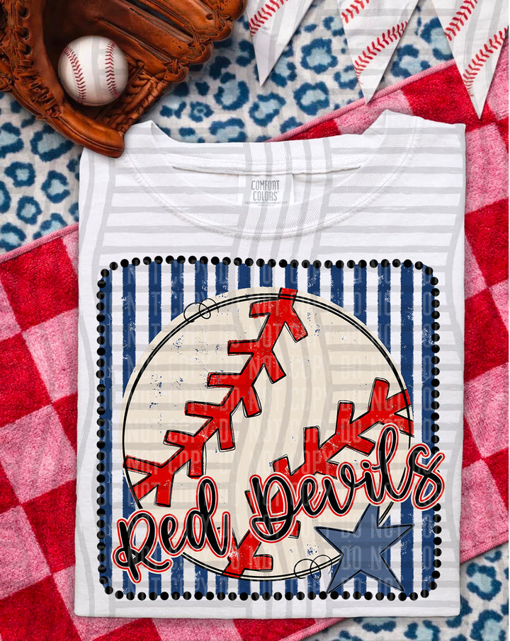 Baseball RWB Framed Script DTF Print