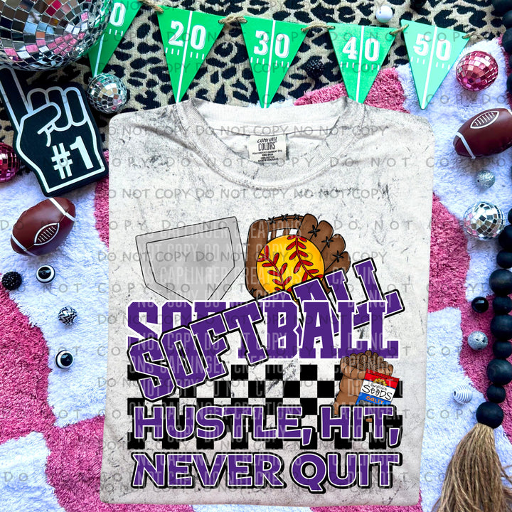 Hustle Hit Never Quit Softball DTF Print