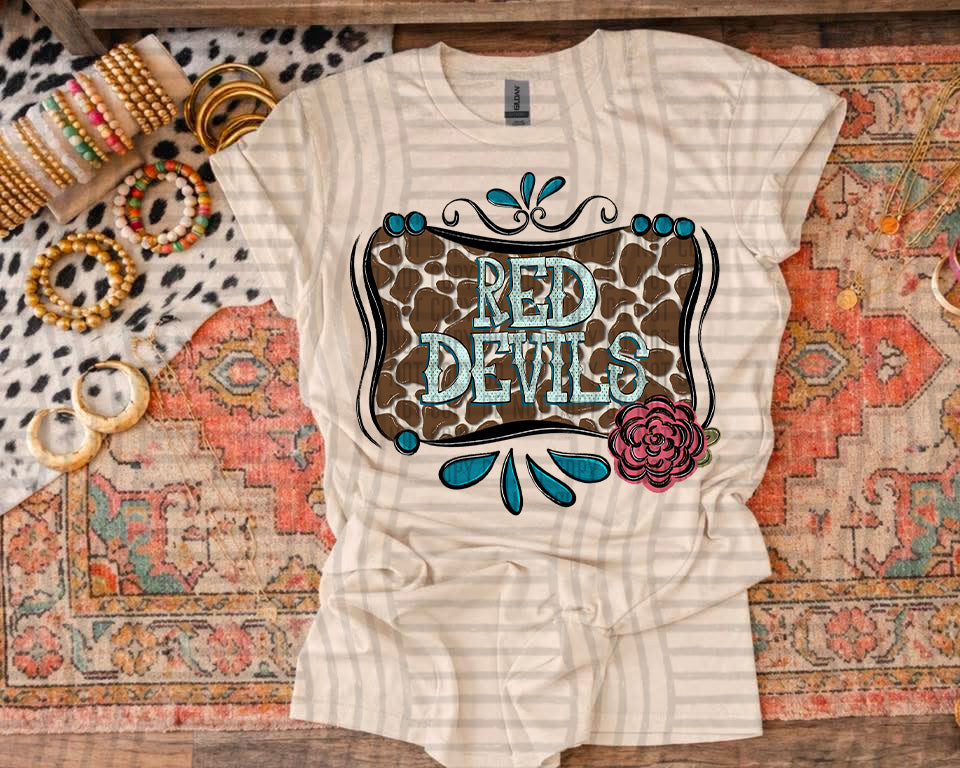Cowhide & Turquoise Mascots DTF Print