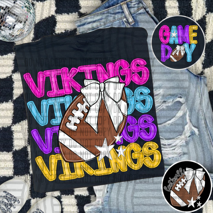 Bright And Preppy Football Stacked DTF Print