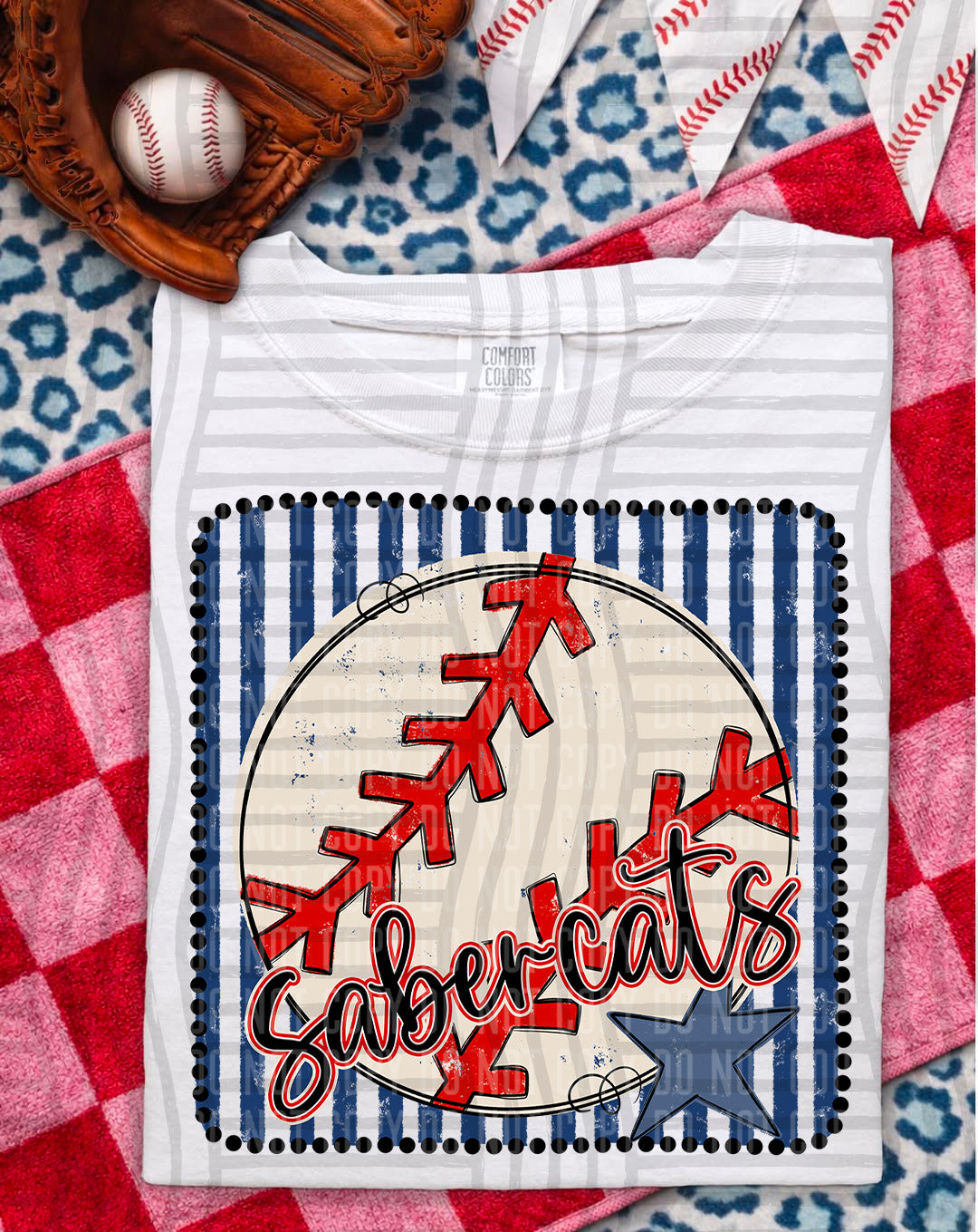 Baseball RWB Framed Script DTF Print