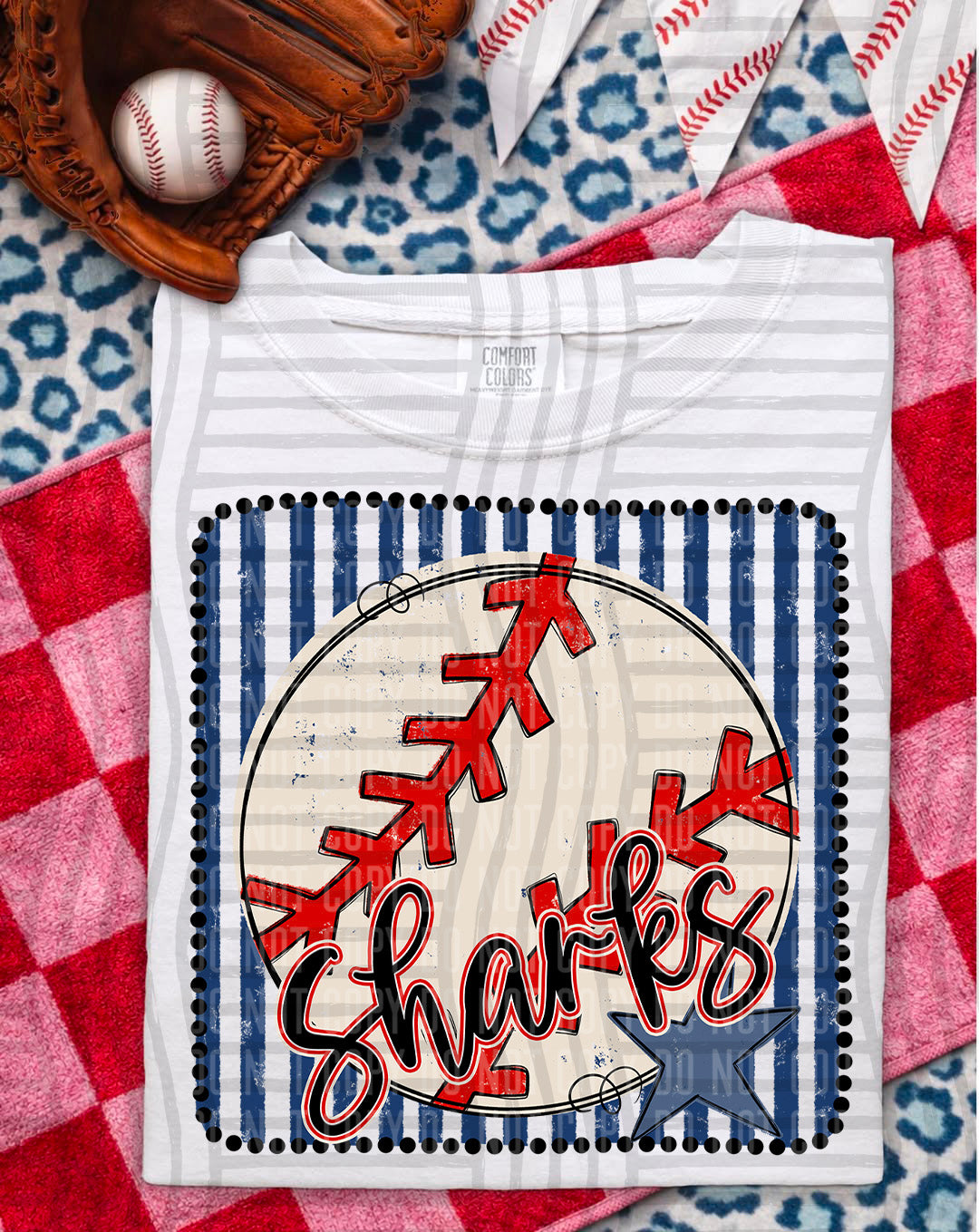 Baseball RWB Framed Script DTF Print