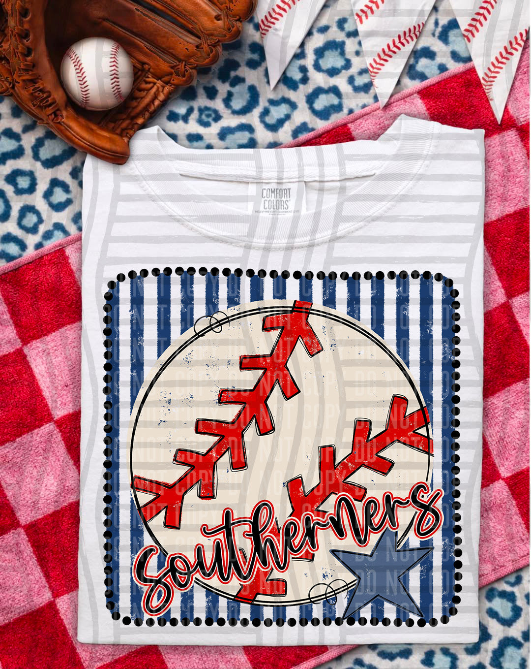 Baseball RWB Framed Script DTF Print