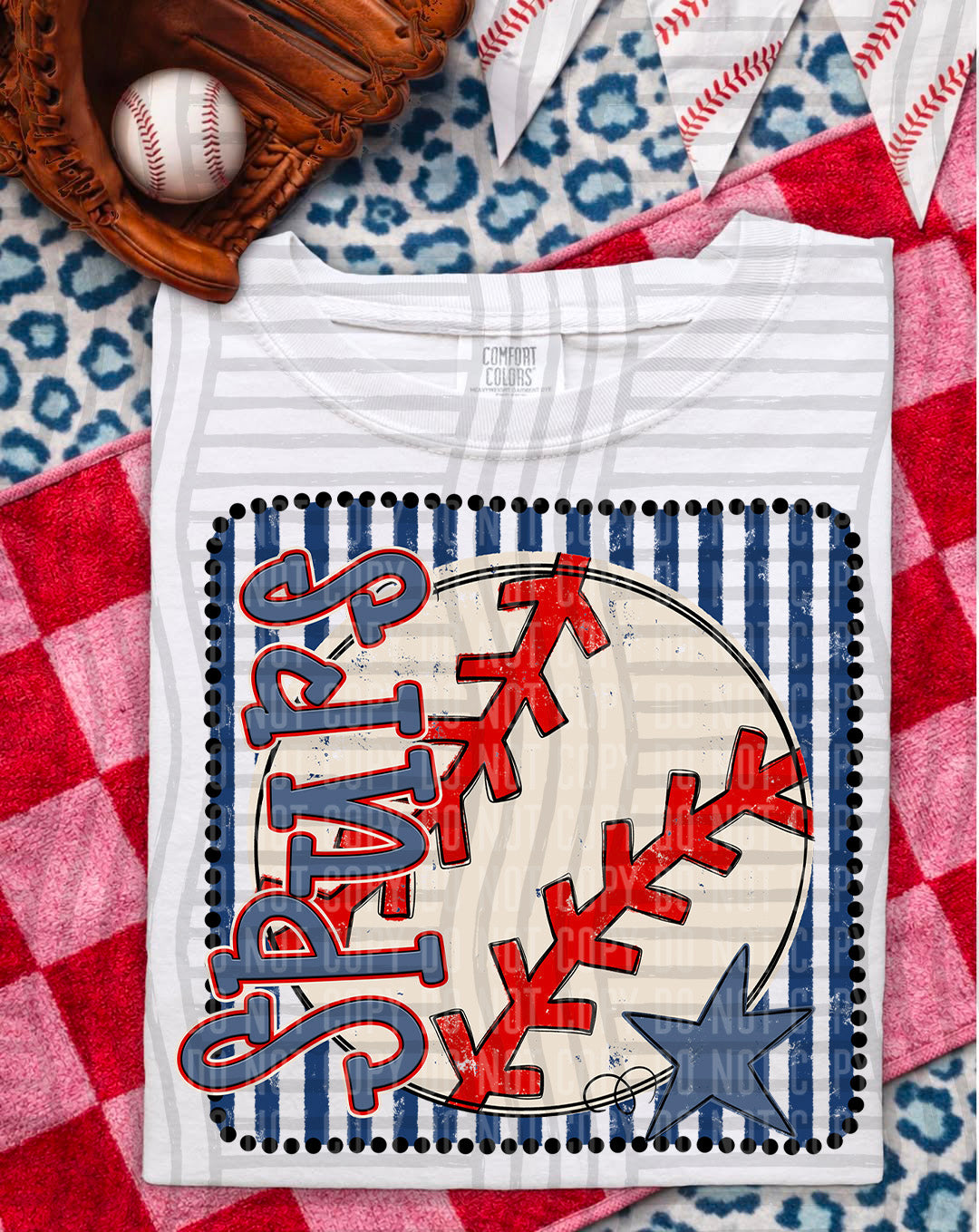 Baseball RWB Framed DTF Print