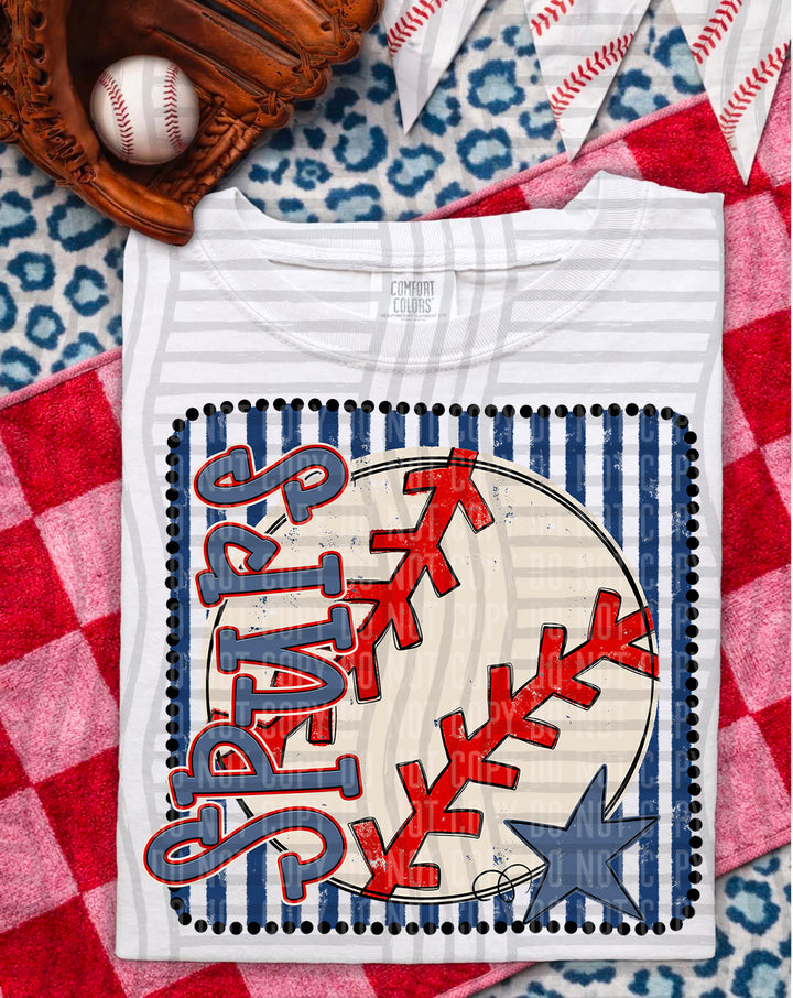 Baseball RWB Framed DTF Print