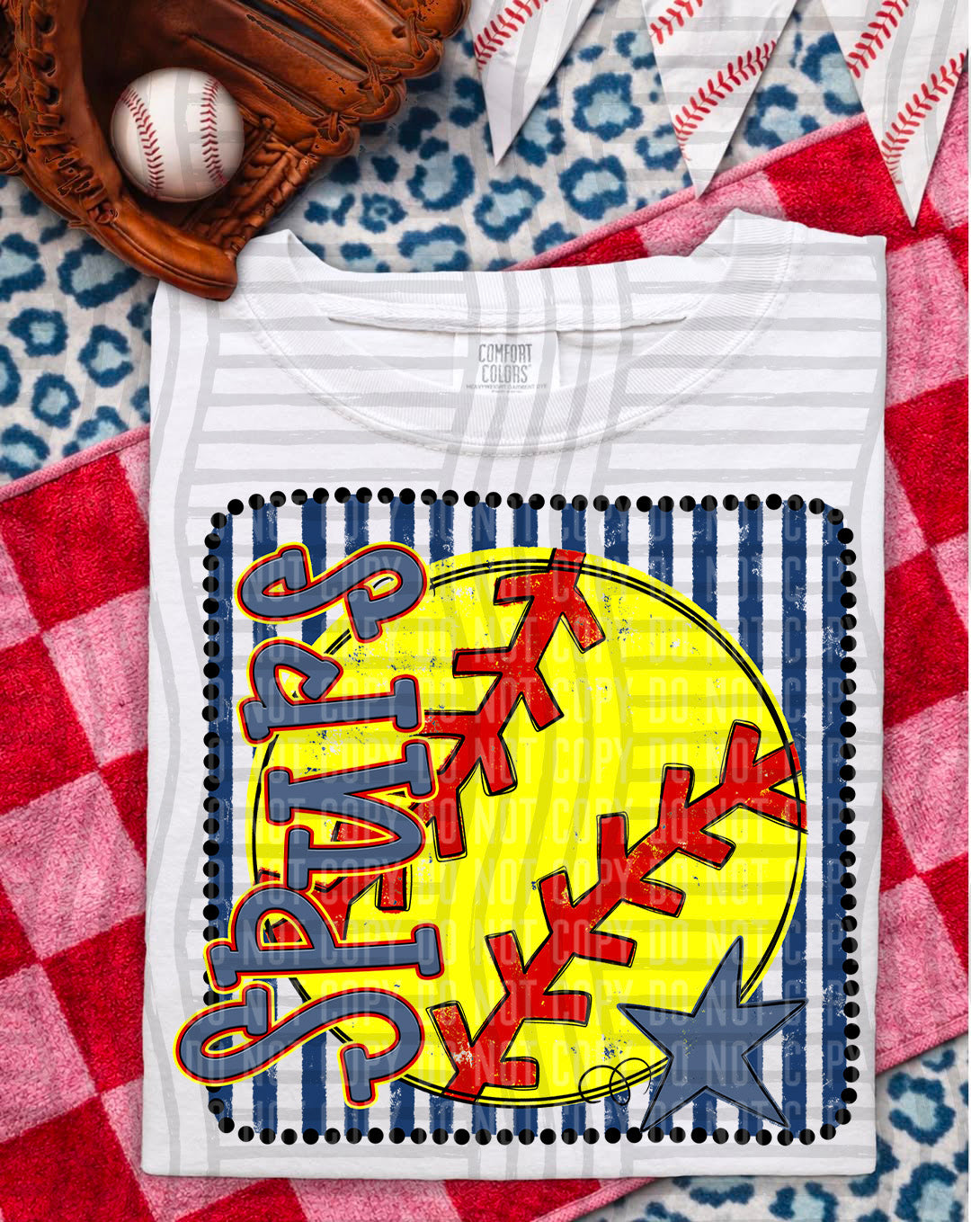 Softball RWB Framed DTF Print