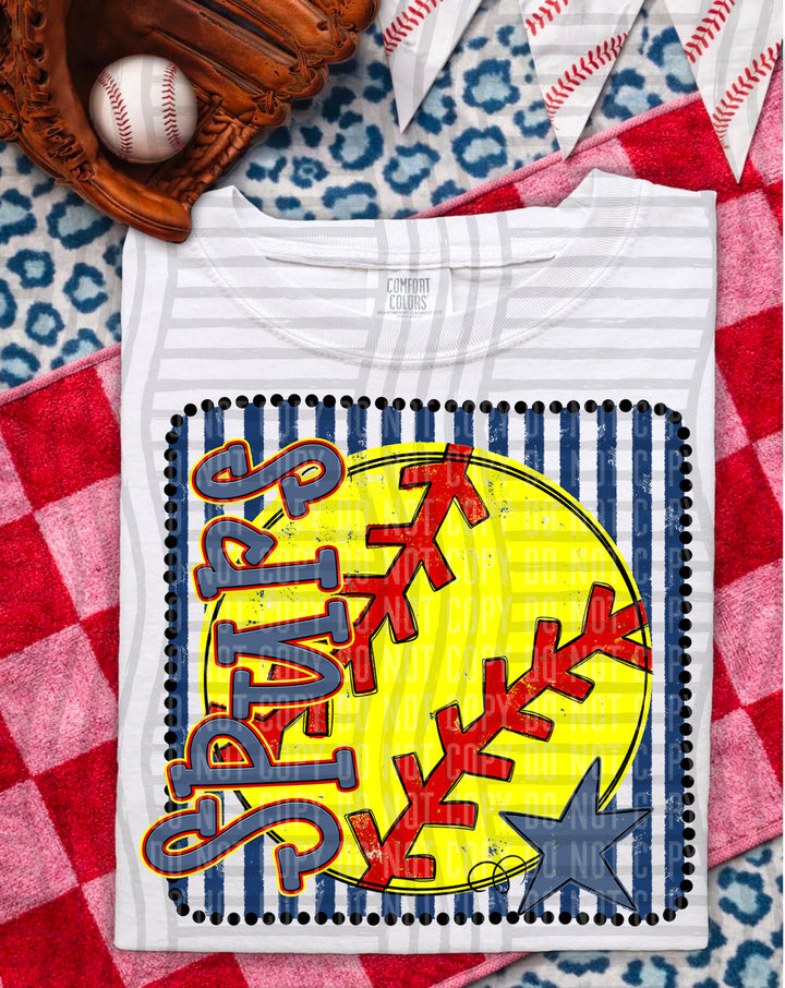 Softball RWB Framed DTF Print