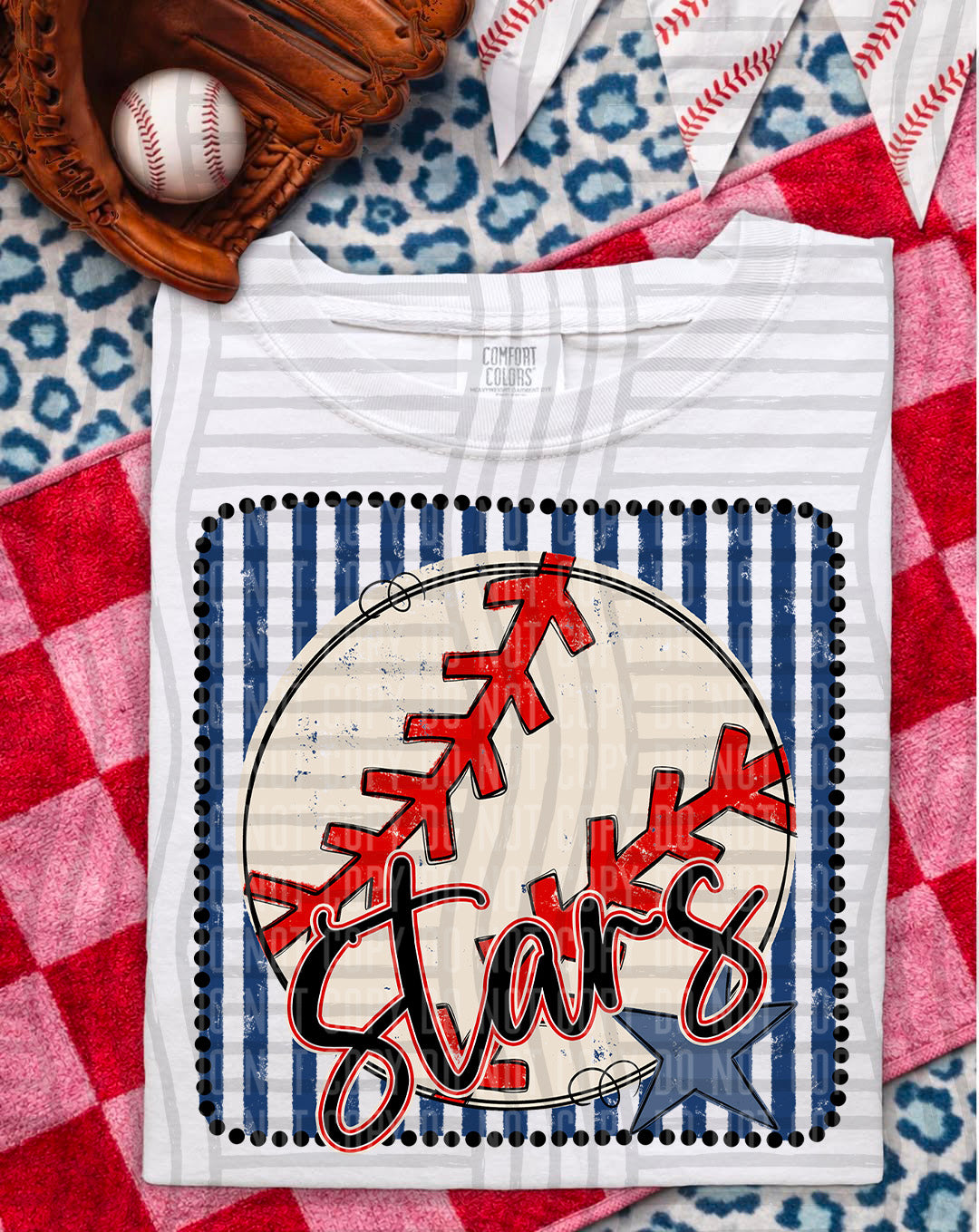 Baseball RWB Framed Script DTF Print