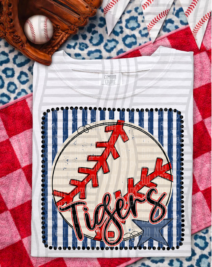 Baseball RWB Framed Script DTF Print