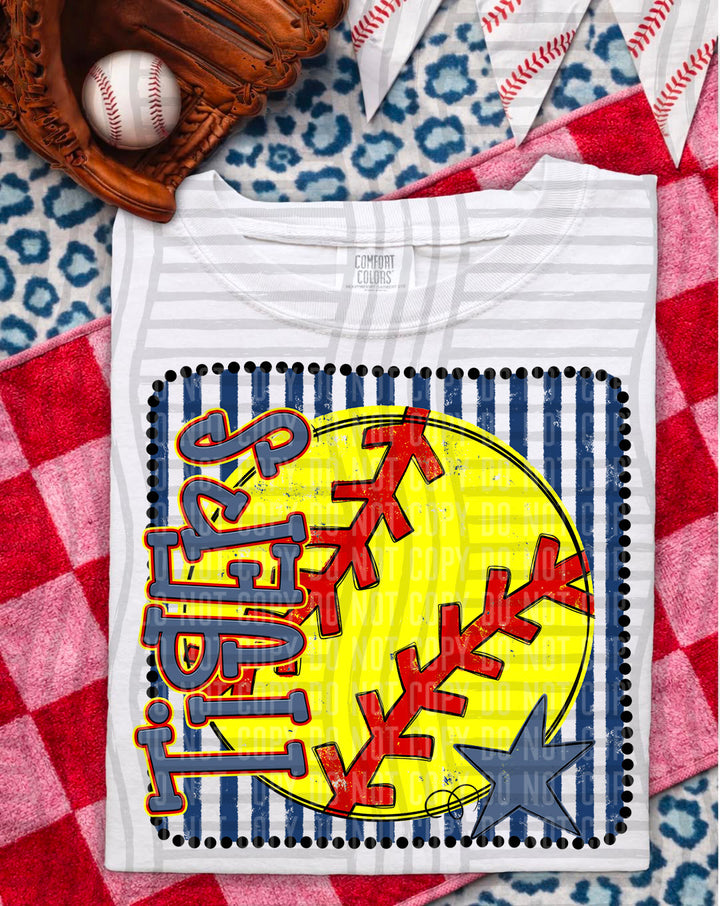 Softball RWB Framed DTF Print