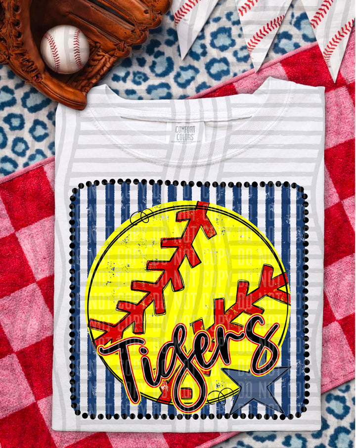 Softball RWB Framed Script DTF Print