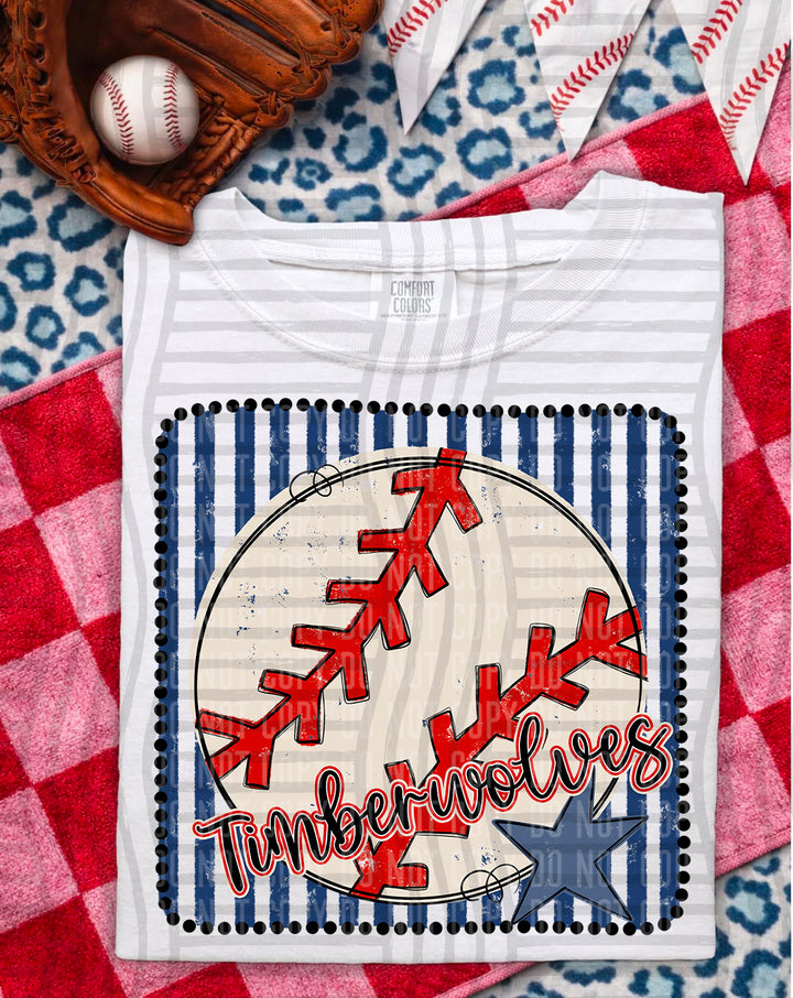 Baseball RWB Framed Script DTF Print