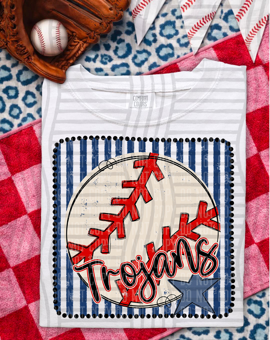 Baseball RWB Framed Script DTF Print