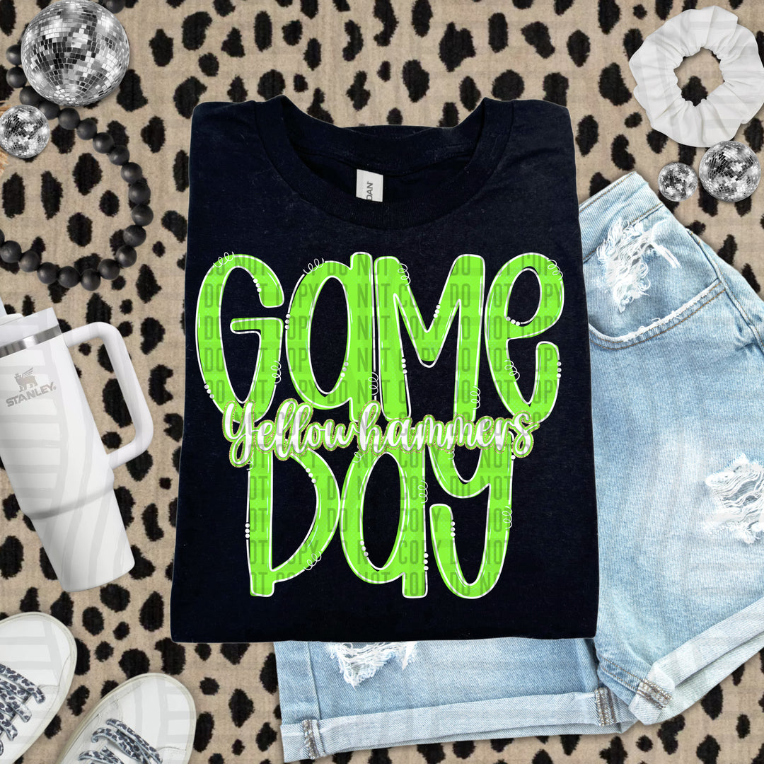 Doodle Gameday Lime DTF Print