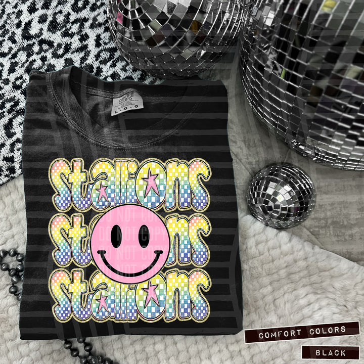 Pink Smiley Triple Stack DTF Print