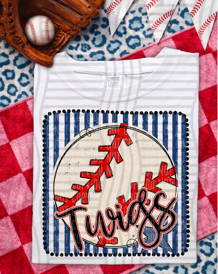 Baseball RWB Framed Script DTF Print