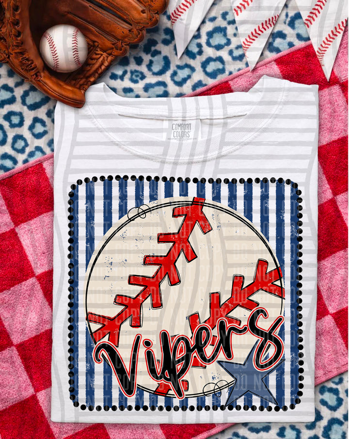 Baseball RWB Framed Script DTF Print