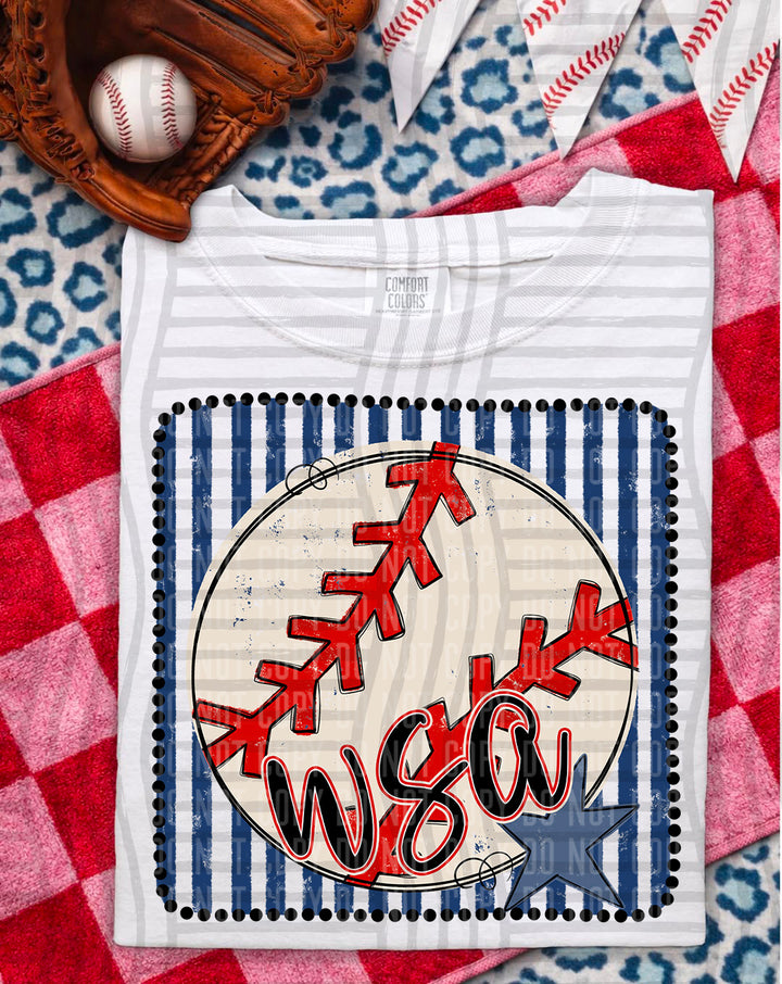 Baseball RWB Framed Script DTF Print