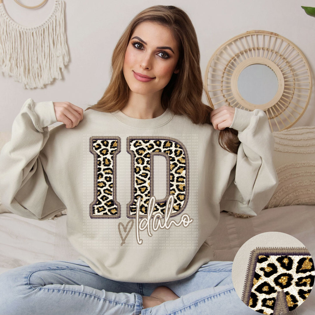 Glitter Leopard Faux Embroidery States DTF Print