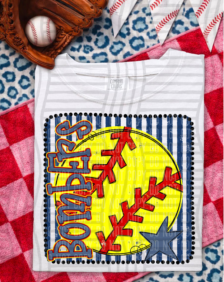 Softball RWB Framed DTF Print