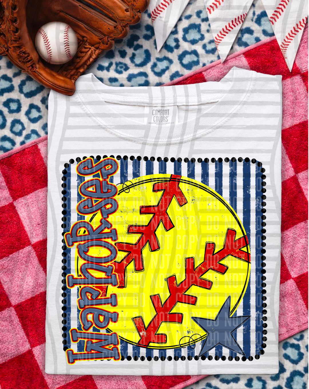 Softball RWB Framed DTF Print