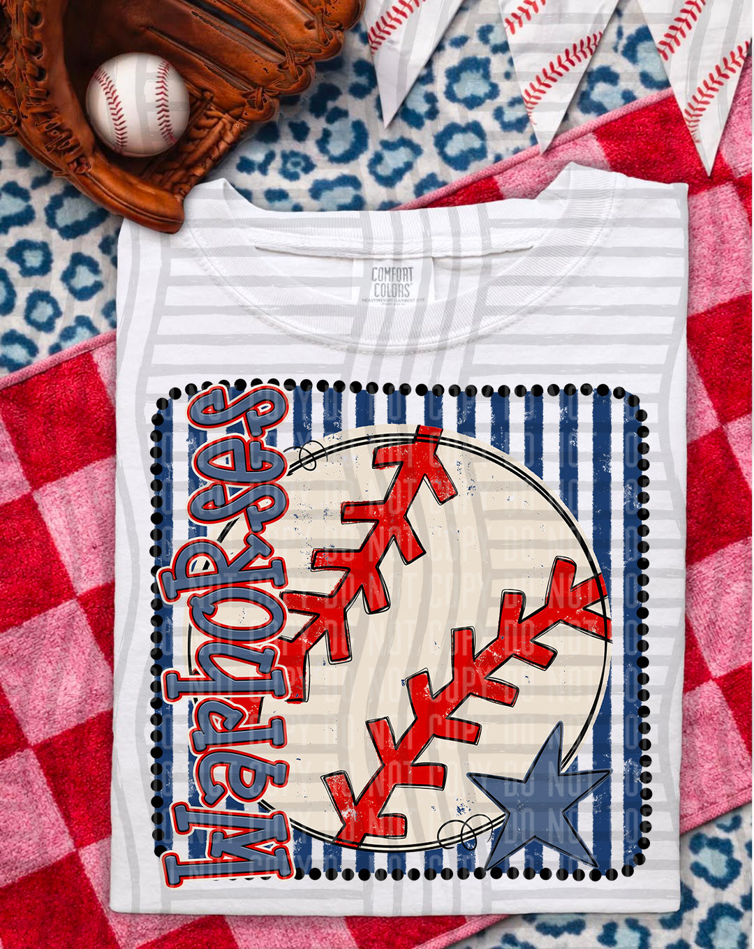 Baseball RWB Framed DTF Print