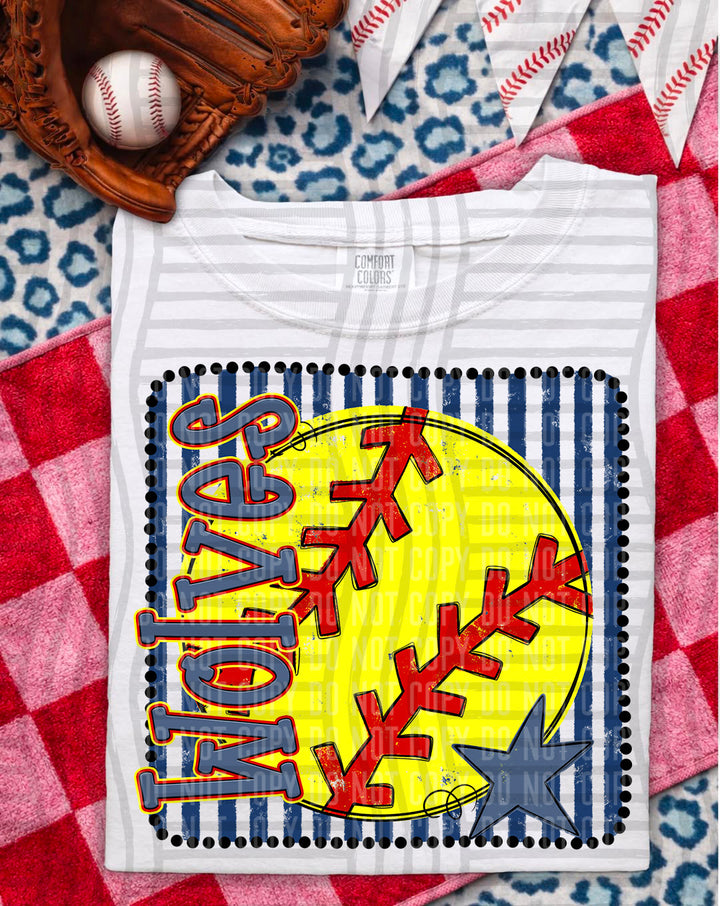 Softball RWB Framed DTF Print