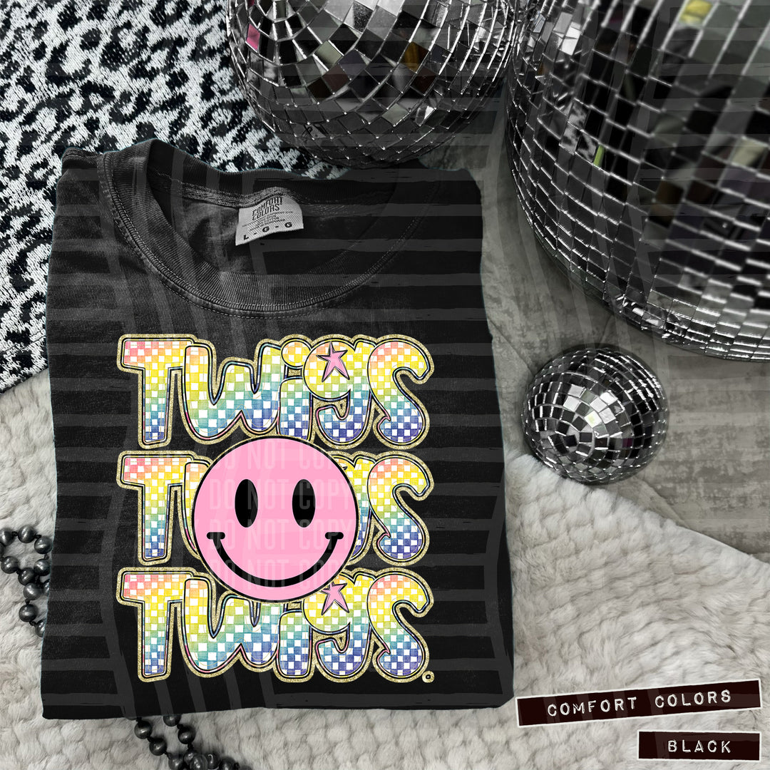 Pink Smiley Triple Stack DTF Print