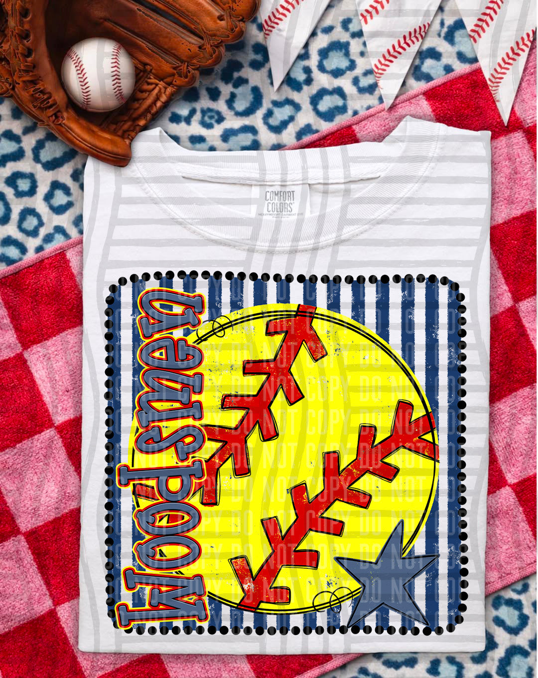 Softball RWB Framed DTF Print