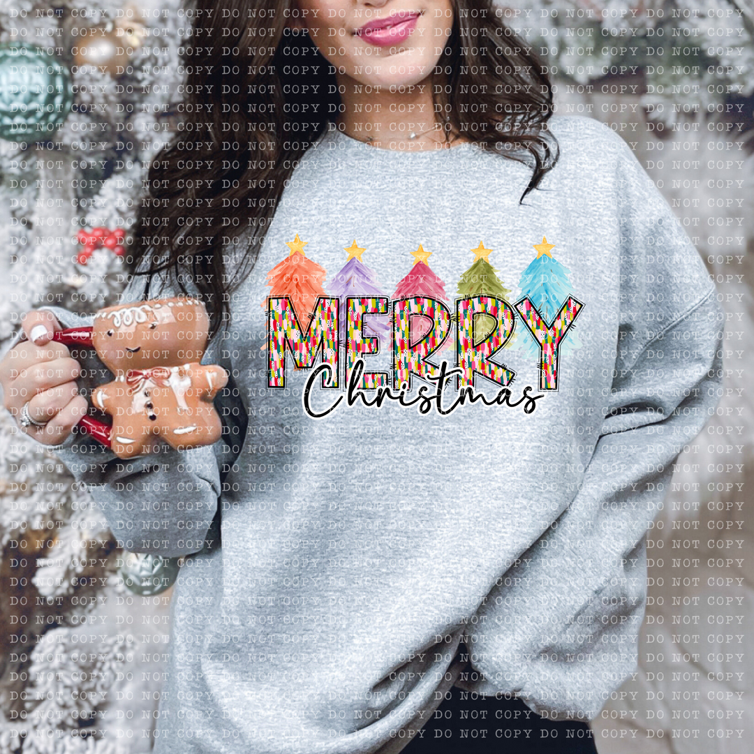 Merry Christmas Painted Trees DTF Print