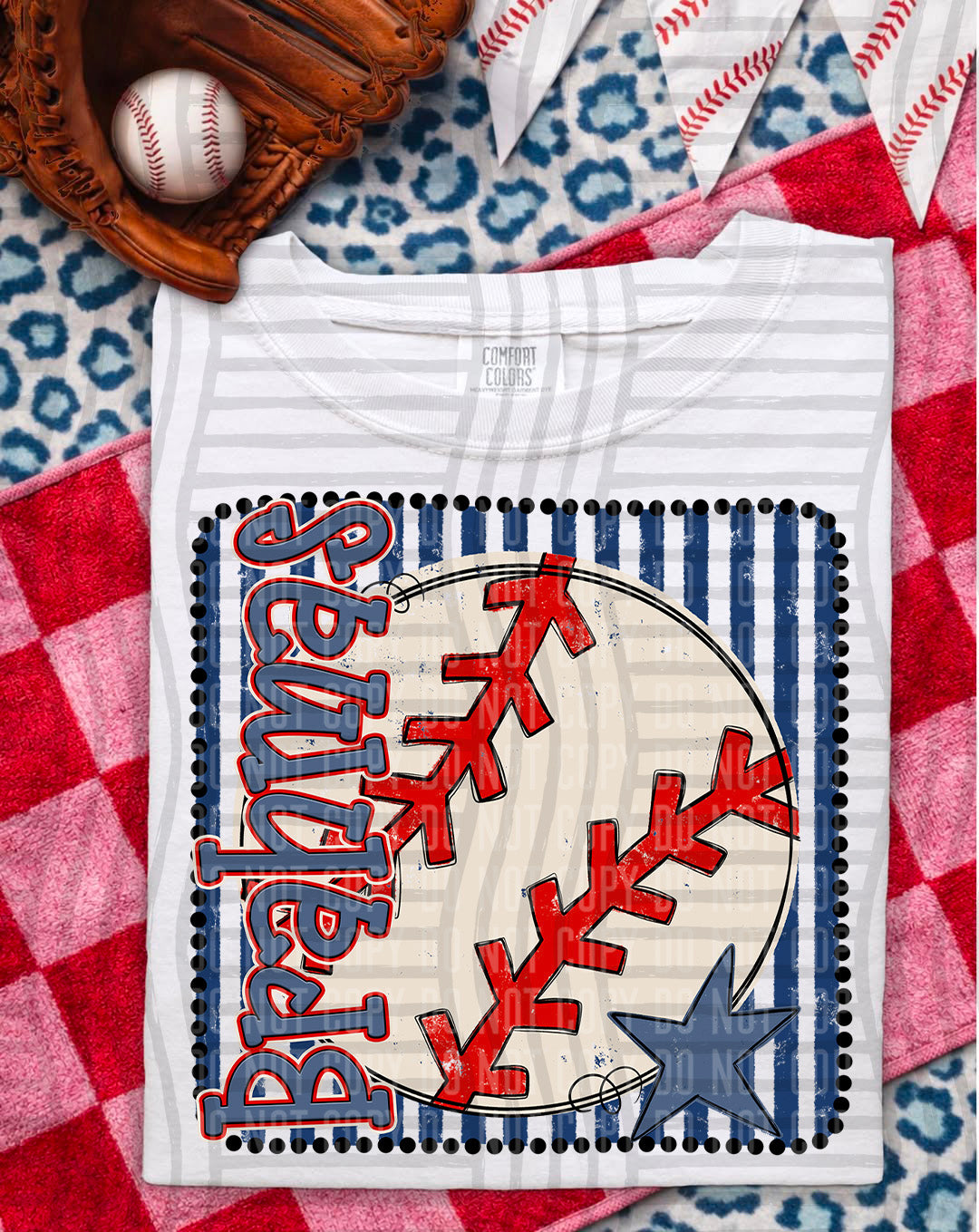 Baseball RWB Framed DTF Print