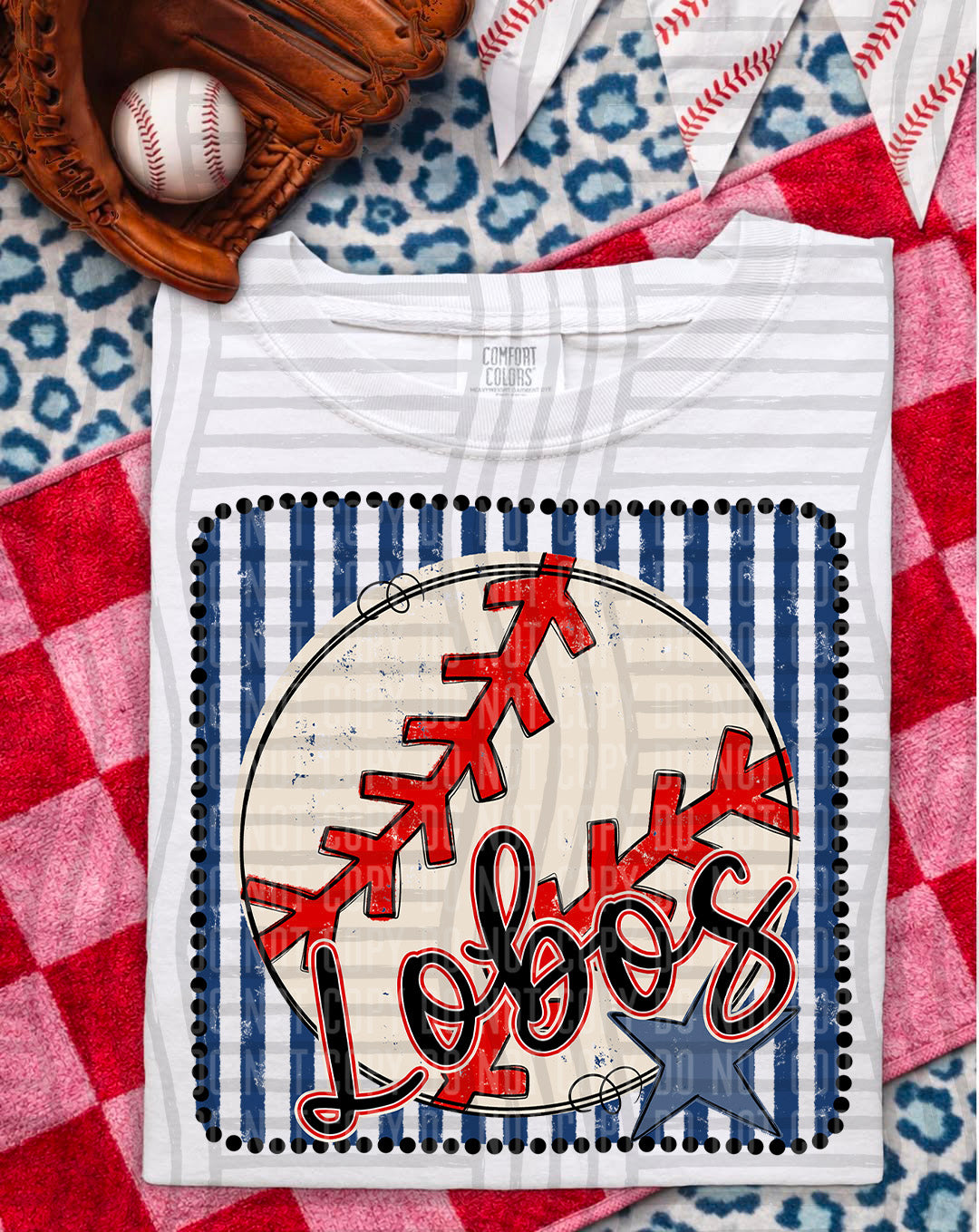 Baseball RWB Framed Script DTF Print