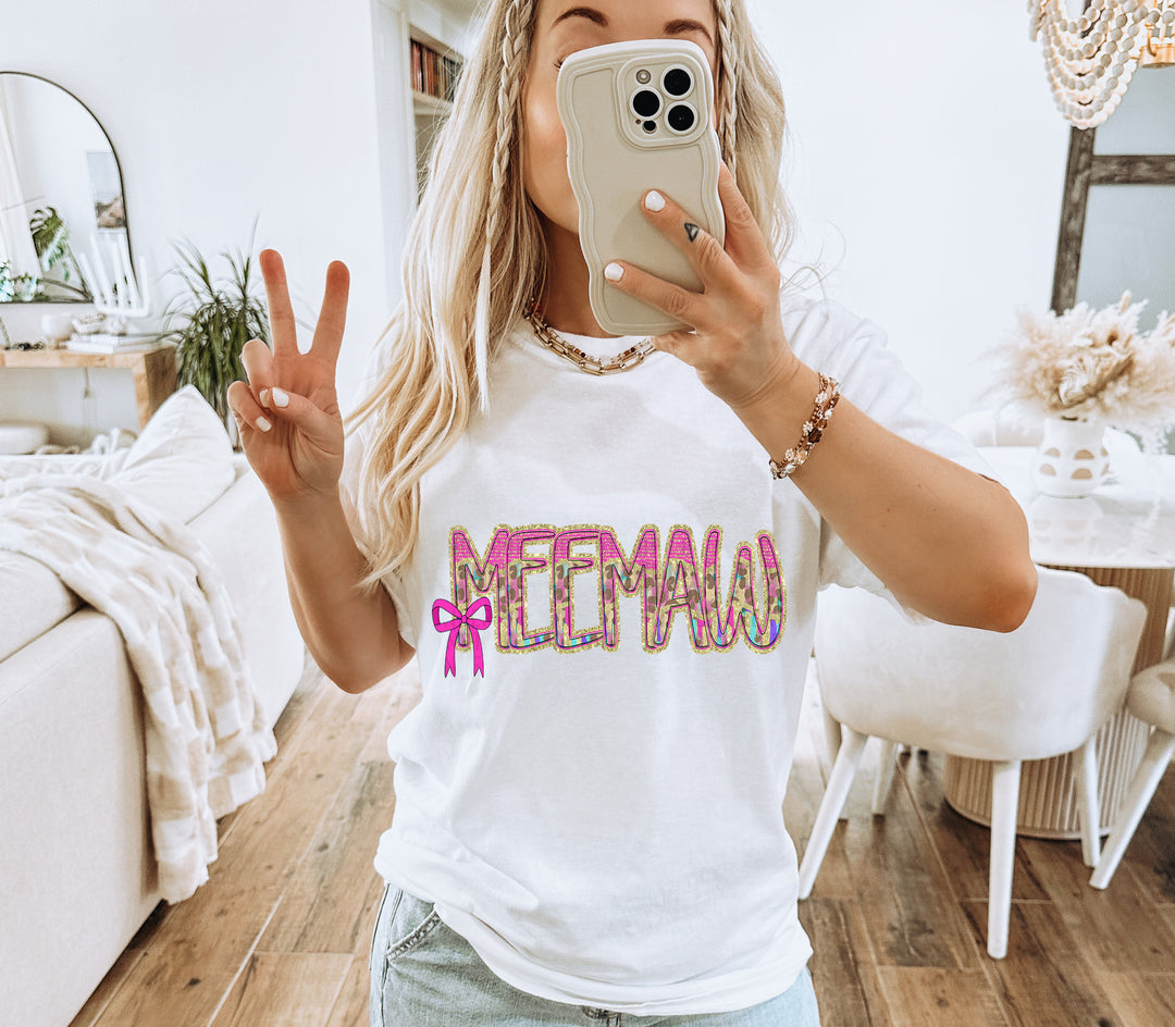 Preppy Leopard Small Bow Mom Name DTF Print