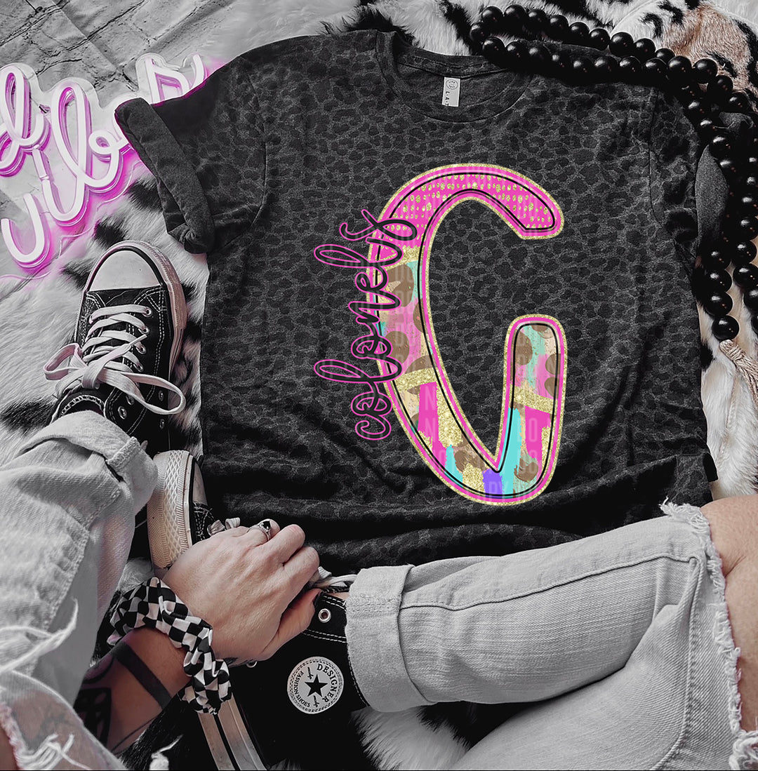 Rainbow Leopard Single Letters DTF Print