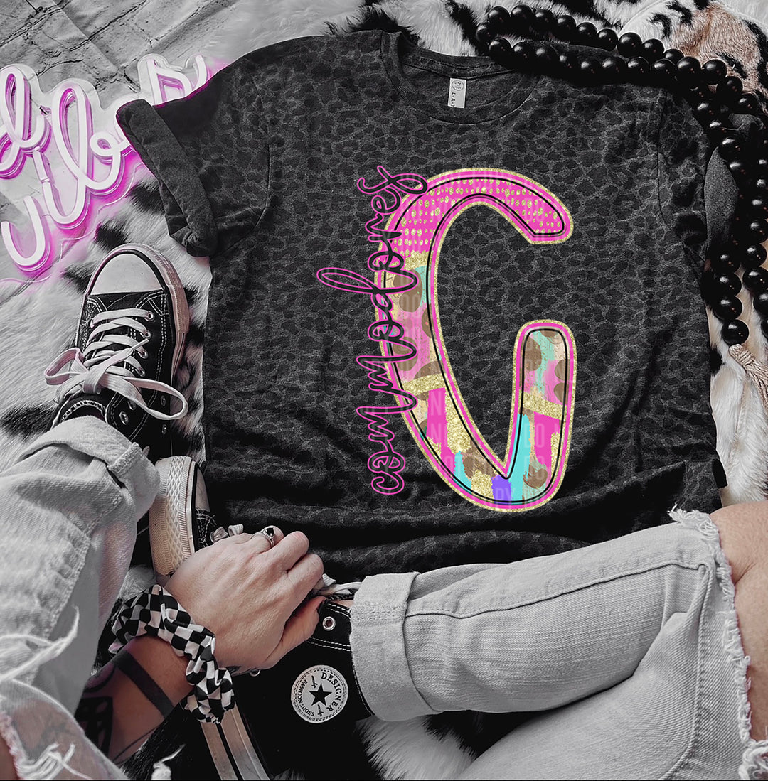 Rainbow Leopard Single Letters DTF Print