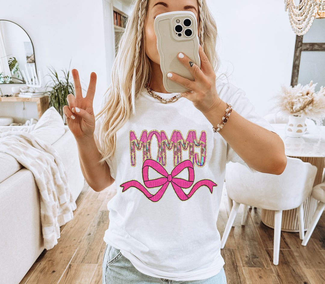 Preppy Leopard Bow Mom Name DTF Print