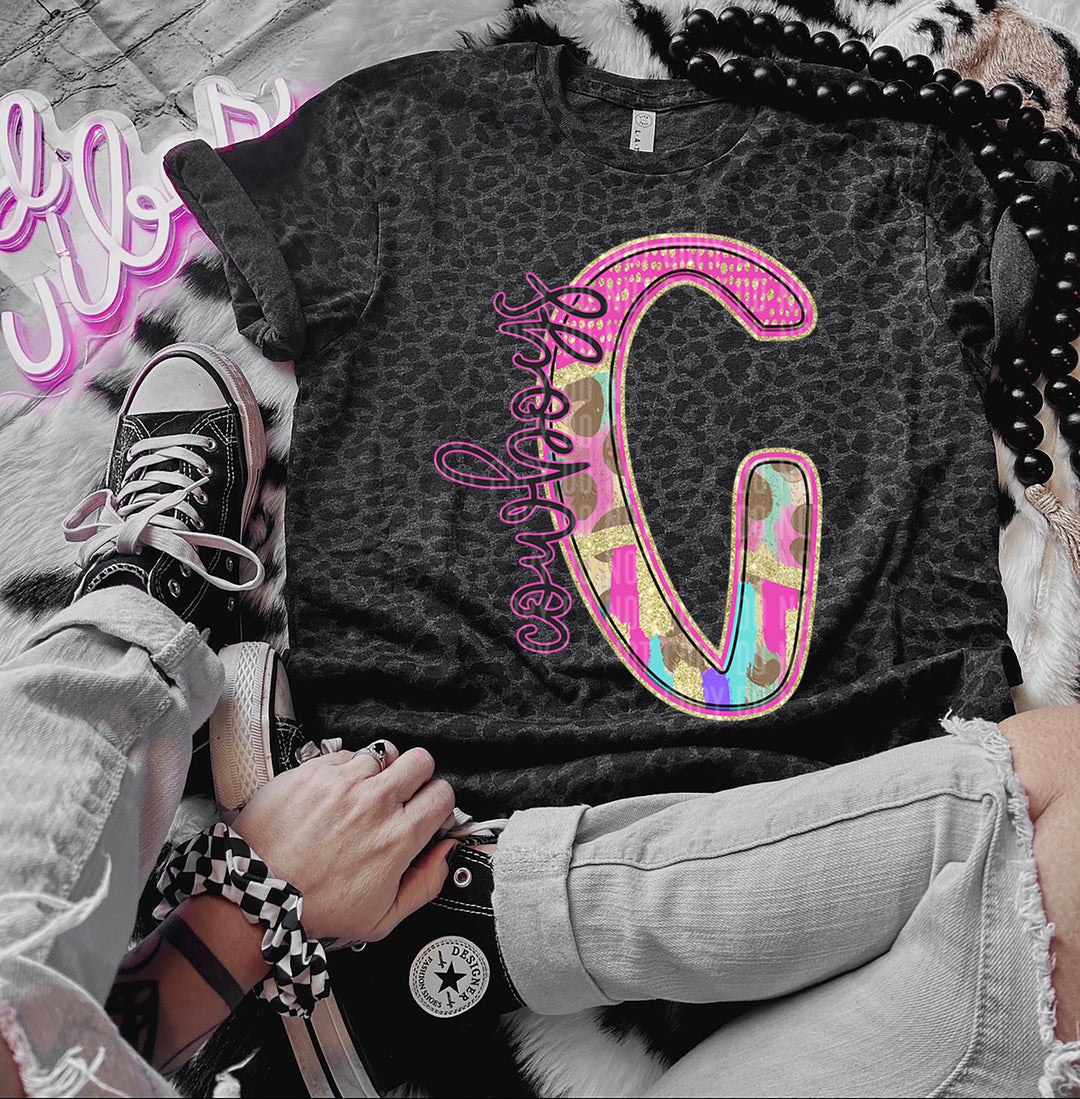 Rainbow Leopard Single Letters DTF Print