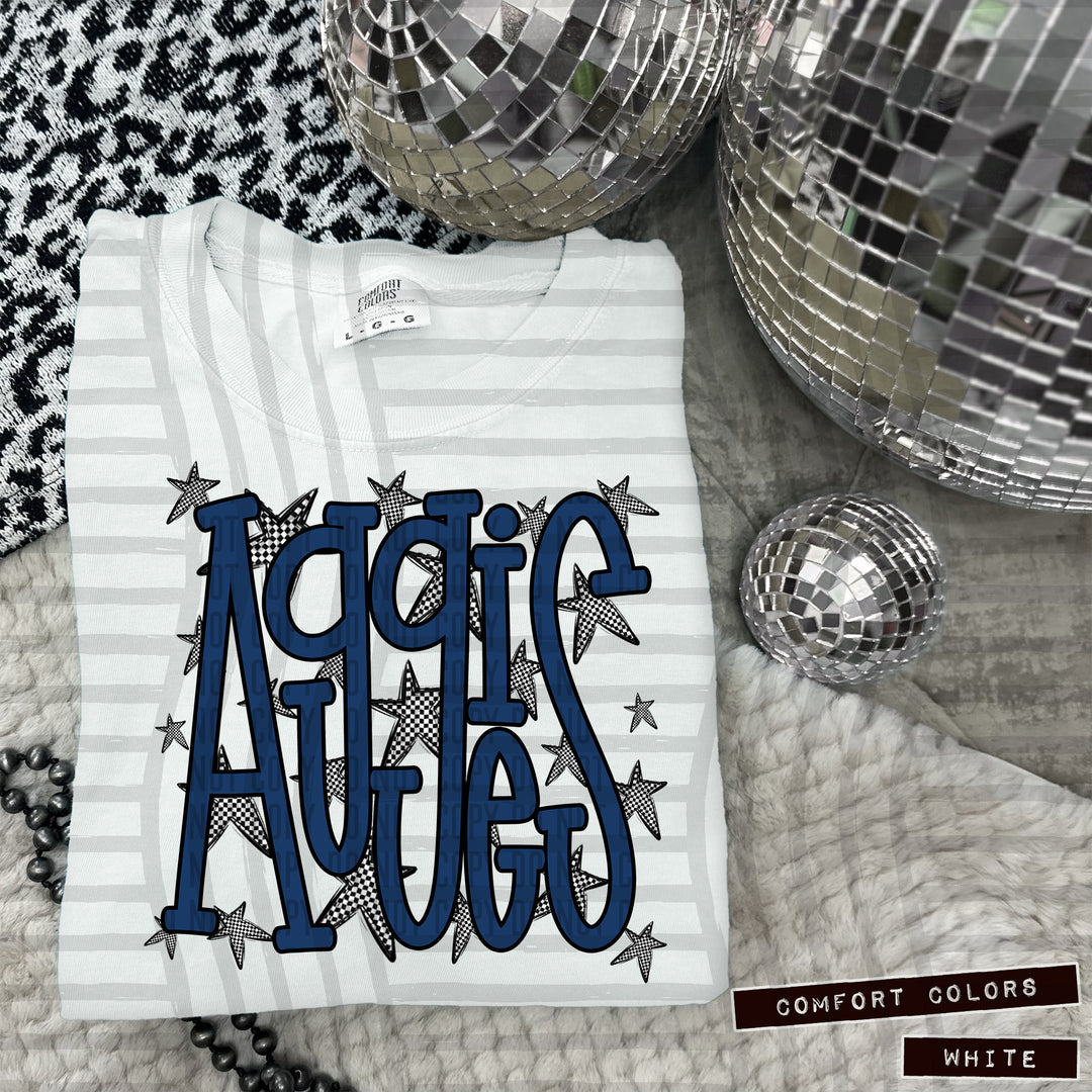 Navy Staggered DTF Print
