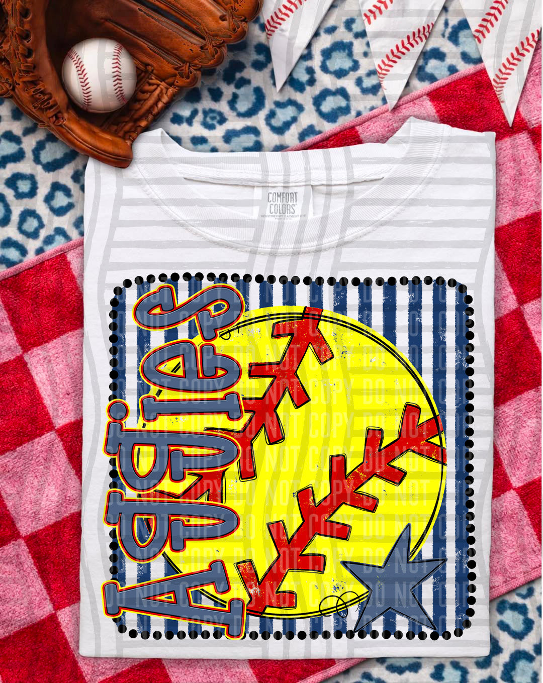 Softball RWB Framed DTF Print