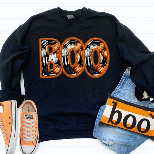 BOO Orange Faux Embroidery DTF Print