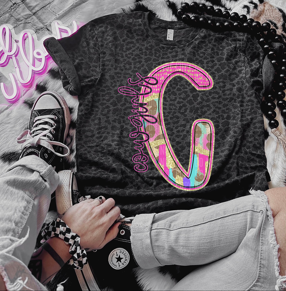 Rainbow Leopard Single Letters DTF Print
