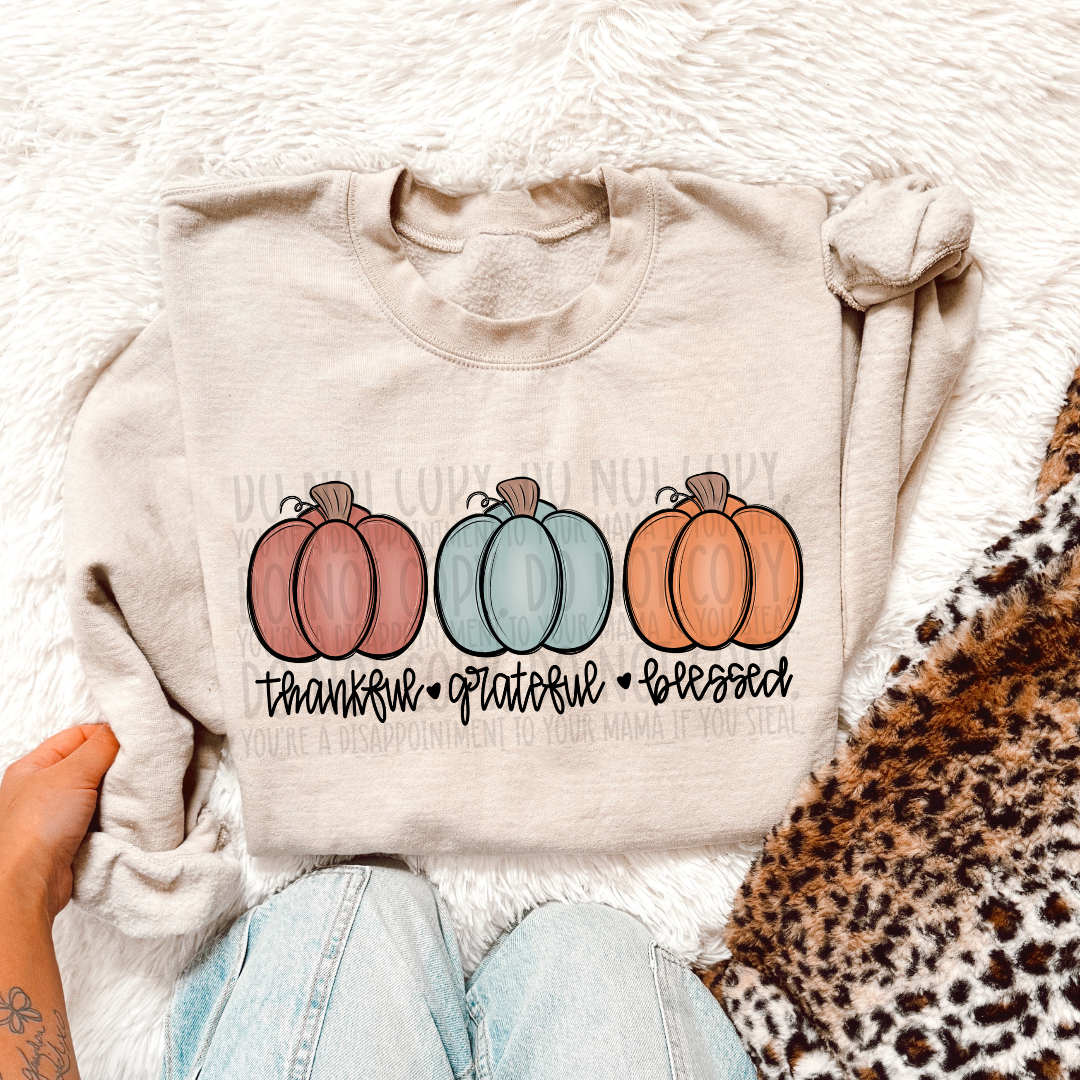 Thankful Grateful Blessed Pumpkin DTF Print