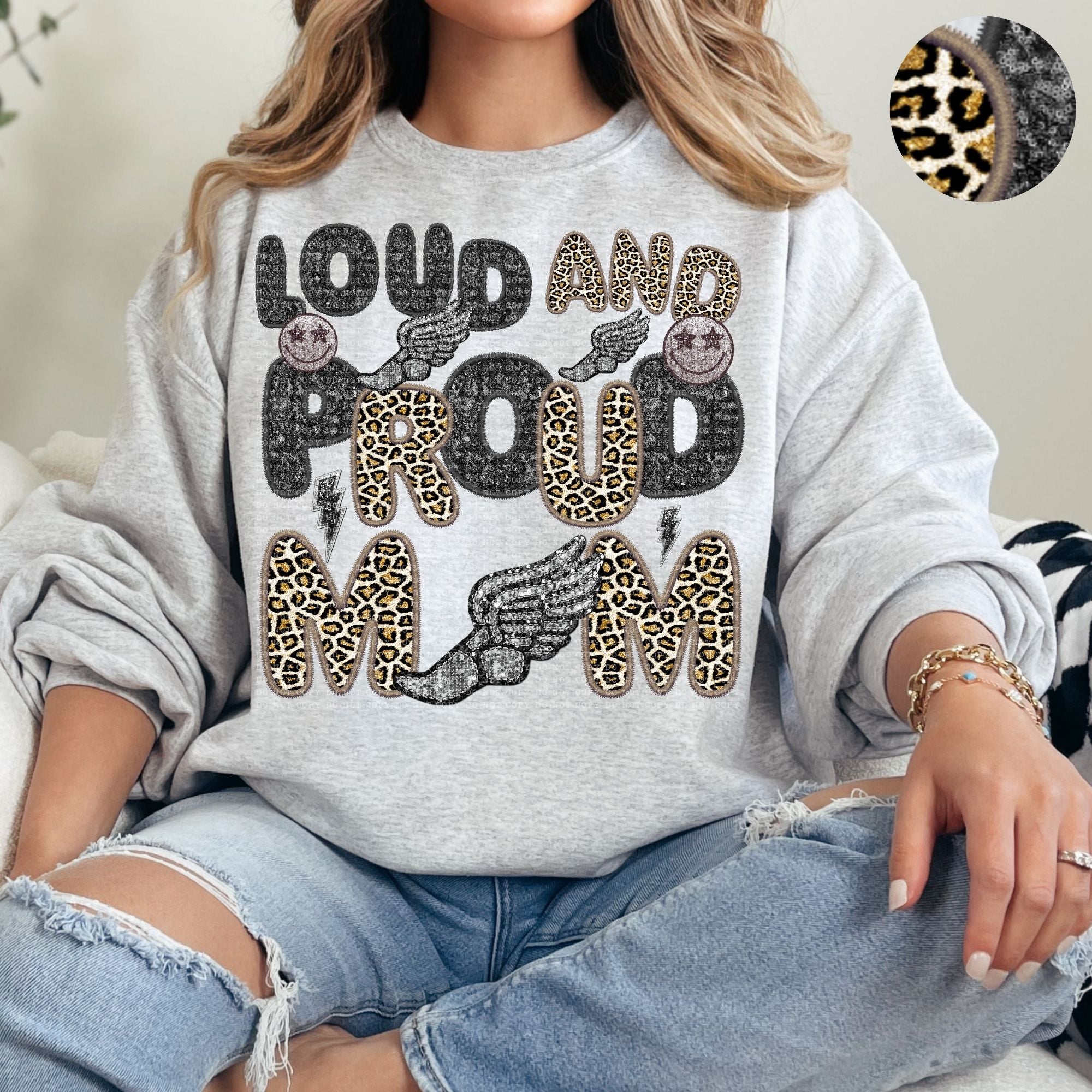 Loud and Proud Sports Mom Leopard Faux Embroidery DTF Print