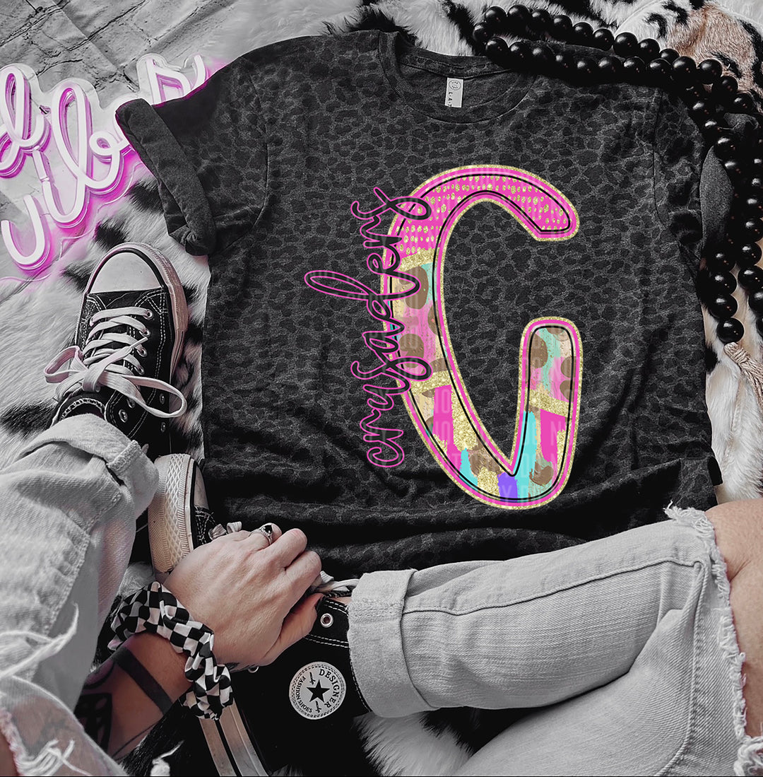Rainbow Leopard Single Letters DTF Print